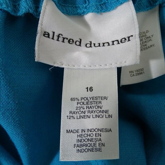 Alfred Dunner Linen Blend Pants Pull-on Women Size 16 Blue Turquoise Pockets - Picture 6 of 7